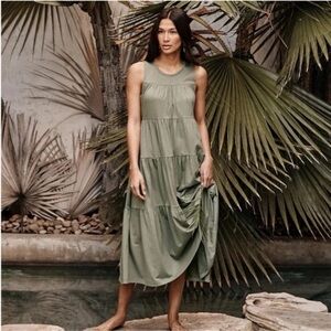 Summersalt Midi Dress Medium Luxe Pima Cotton Tiered Boho Cottage Core S/M Green